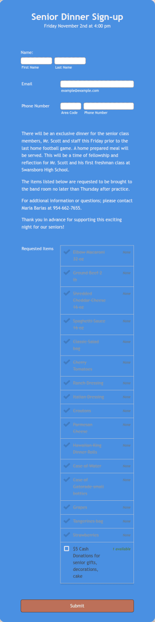 Dinner Event Donation Form Template
