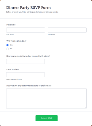 Dinner Party RSVP Form Template