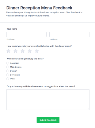 Dinner Reception Menu Feedback Form Template