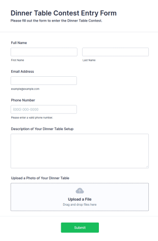 Dinner Table Contest Entry Form Template