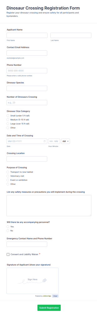 Dinosaur Crossing Registration Form Template