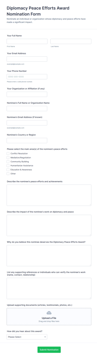Diplomacy Peace Efforts Award Nomination Form Template