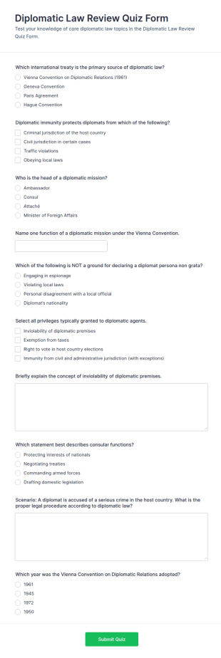 Diplomatic Law Review Quiz Form Template