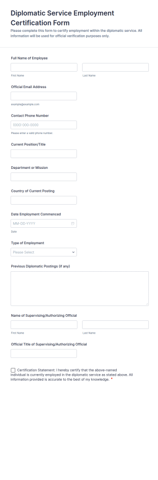 Diplomatic Service Employment Certification Form Template