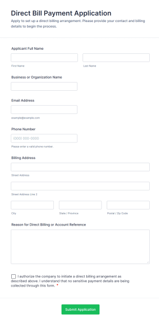 Direct Bill Payment Application Form Template