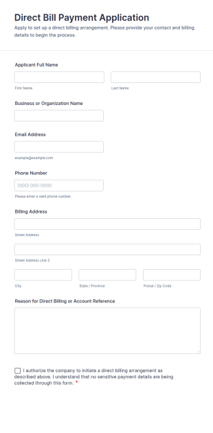 Direct Bill Payment Application Form Template