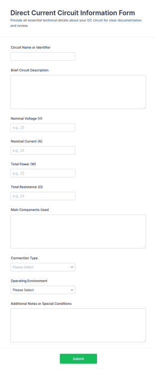 Direct Current Circuit Information Form Template