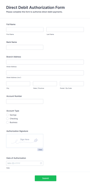 Direct Debit Authorization Form Template