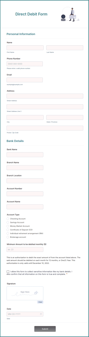 Direct Debit Form Template