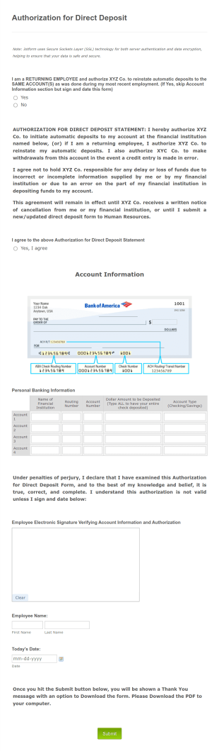 Direct Deposit Authorization Form Template