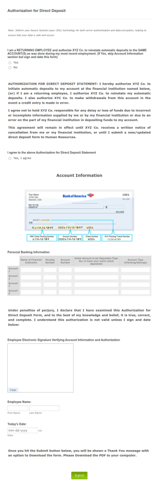 Direct Deposit Authorization Form Template