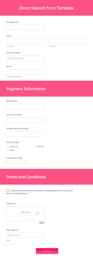 Direct Deposit Form Template