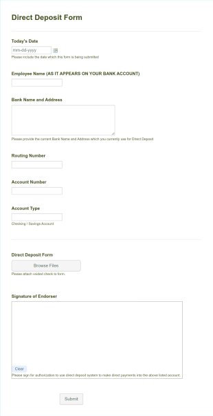 Direct Deposit Form Template