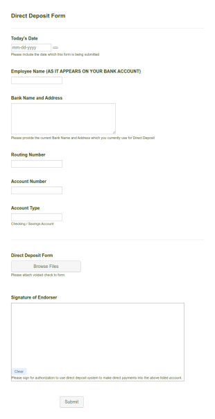 Direct Deposit Form Template