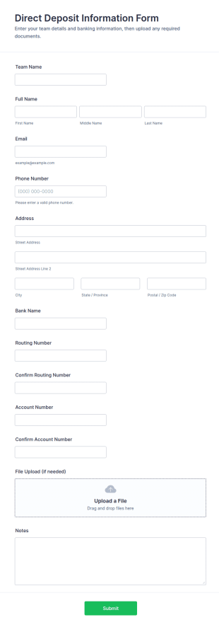 Direct Deposit Information Form Template