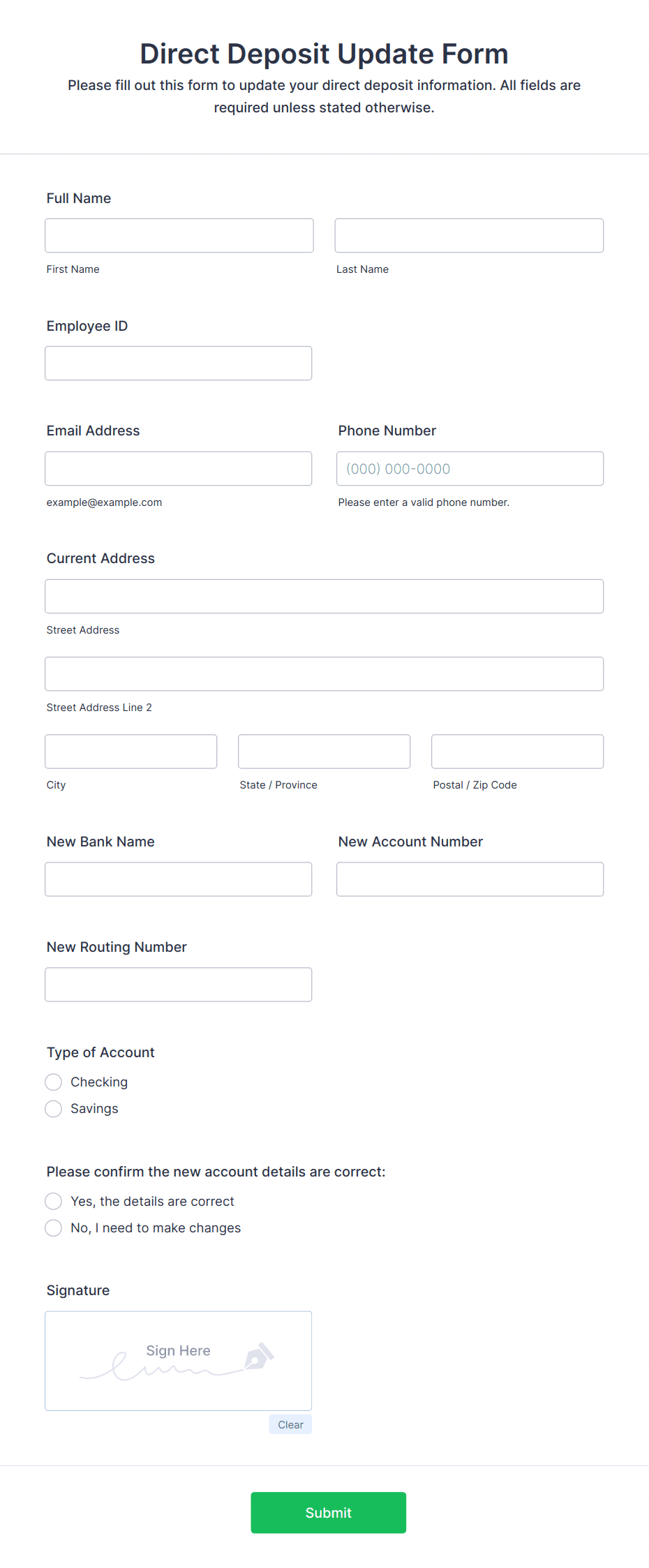 Direct Deposit Update Form Template | Jotform