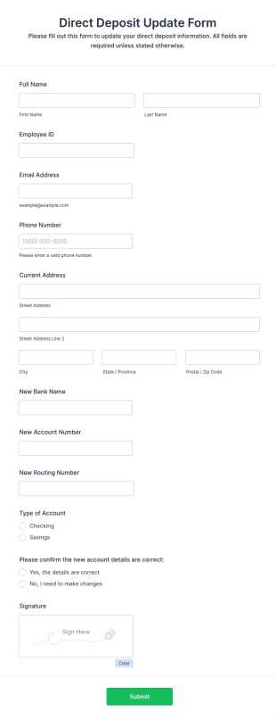 Direct Deposit Update Form Template