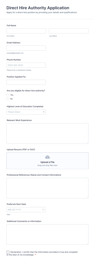 Direct Hire Authority Application Form Template