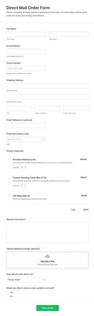 Direct Mail Order Form Template