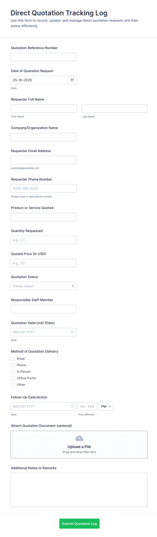 Direct Quotation Tracking Log Form Template