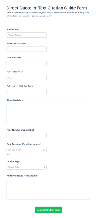 Direct Quote In Text Citation Guide Form Template