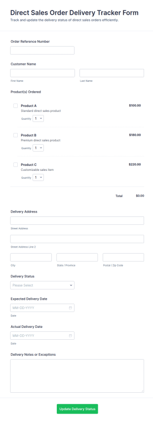 Direct Sales Order Delivery Tracker Form Template