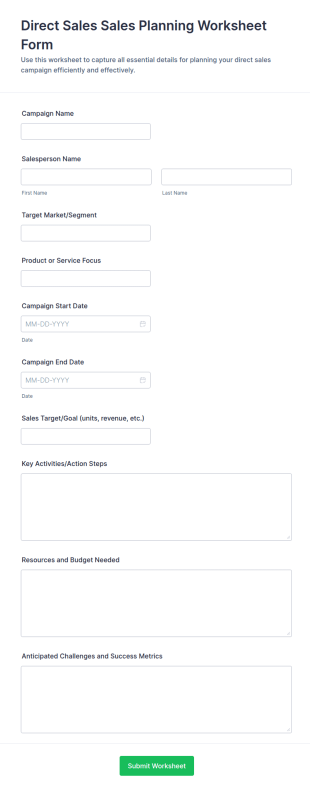 Direct Sales Sales Planning Worksheet Form Template