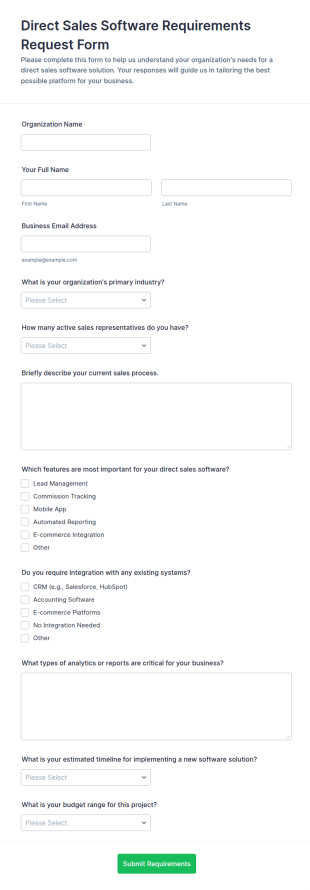 Direct Sales Software Requirements Request Form Template