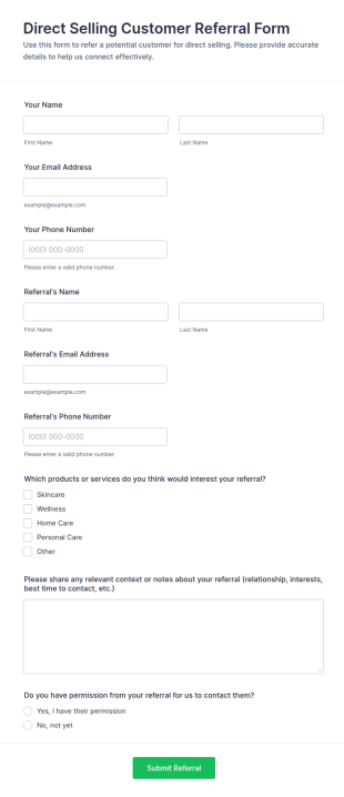 Direct Selling Customer Referral Form Template