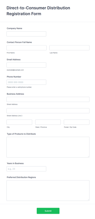 Direct To Consumer Distribution Registration Form Template