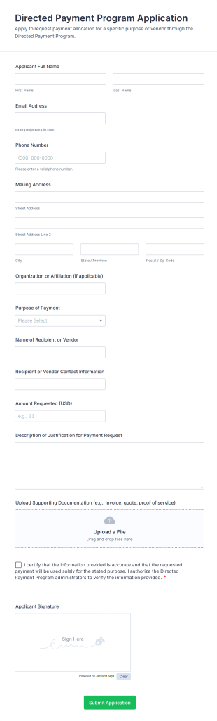 Directed Payment Program Application Form Template