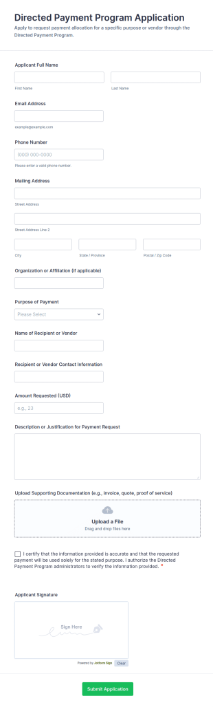 Directed Payment Program Application Form Template