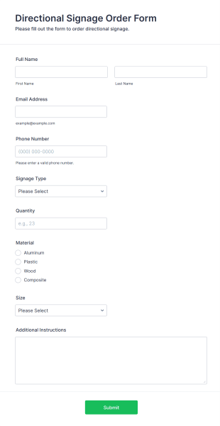 Directional Signage Order Form Form Template