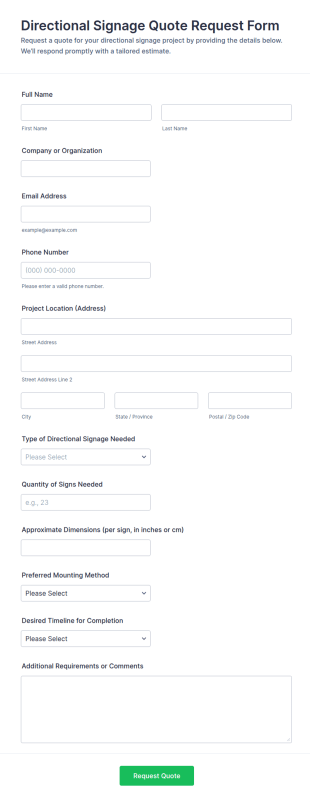 Directional Signage Quote Request Form Template