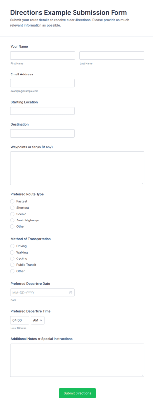 Directions Example Submission Form Template