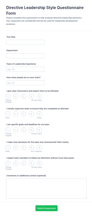 Directive Leadership Style Questionnaire Form Template
