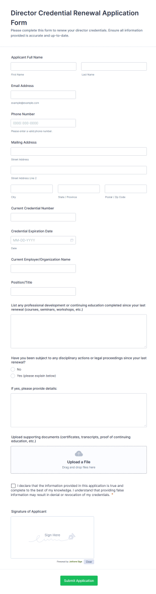 Director Credential Renewal Application Form Template