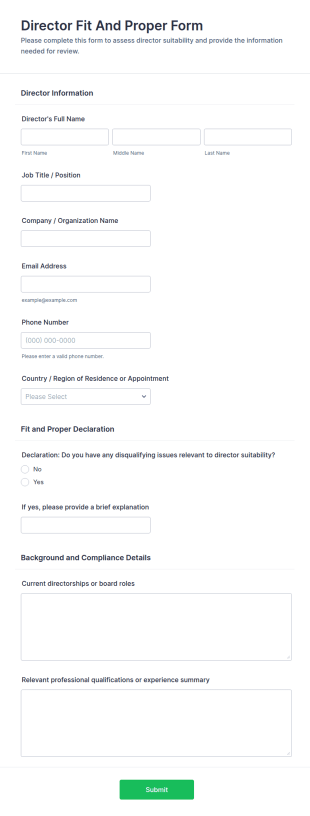 Director Fit And Proper Form Template