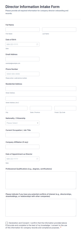 Director Information Intake Form Template