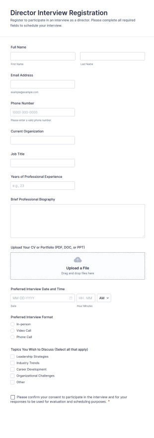 Director Interview Registration Form Template