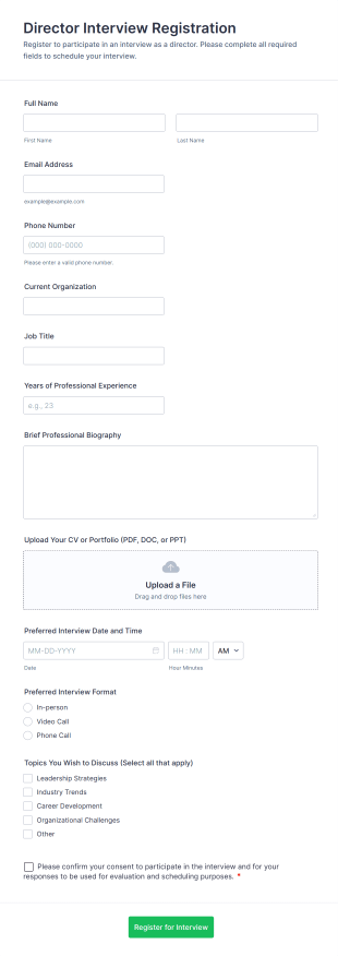 Director Interview Registration Form Template