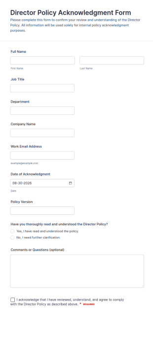 Director Policy Acknowledgment Form Template