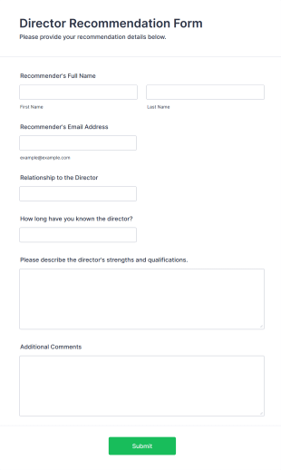 Director Recommendation Form Template