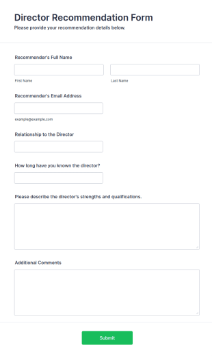 Director Recommendation Form Template