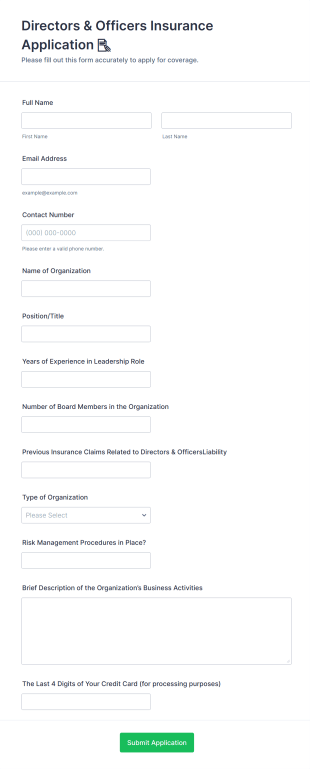 Directors & Officers Insurance Application 📝 Form Template