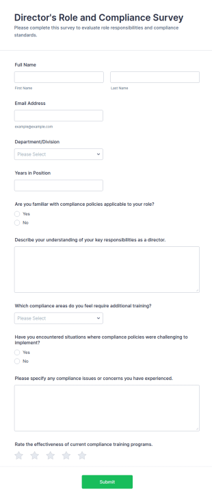 Director's Role And Compliance Survey Form Template