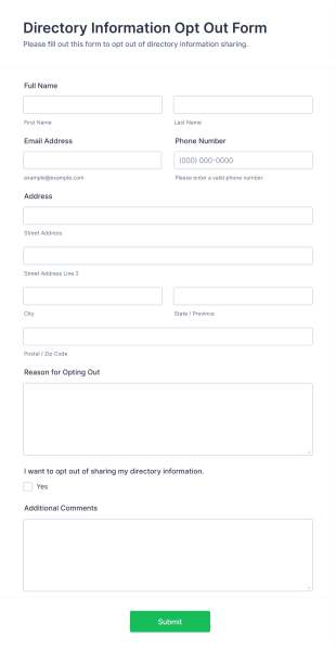 Directory Information Opt Out Form Template