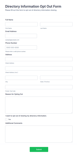 Directory Information Opt Out Form Template
