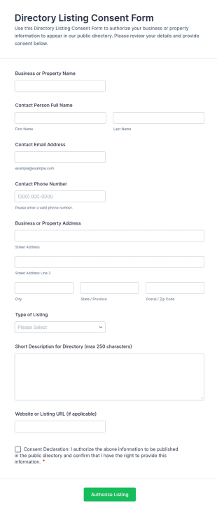 Directory Listing Consent Form Template