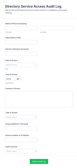 Directory Service Access Audit Log Form Template